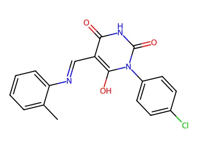 1-(4-chlorophenyl)-5-(2-toluidinomethylene)-2,4,6(1H,3H,5H)-pyrimidinetrione structure