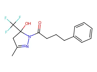 1-[5-hydroxy-3-methyl-5-(trifluoromethyl)-4H-pyrazol-1-yl]-4-phenylbutan-1-one structure