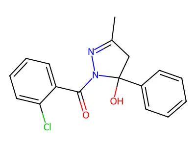 (2-chlorophenyl)-(5-hydroxy-3-methyl-5-phenyl-4H-pyrazol-1-yl)methanone structure