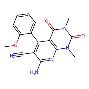 7-amino-5-(2-methoxyphenyl)-1,3-dimethyl-2,4-dioxo-1,2,3,4-tetrahydropyrido[2,3-d]pyrimidine-6-carbonitrile structure