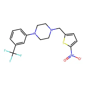 1-[(5-Nitrothiophen-2-yl)methyl]-4-[3-(trifluoromethyl)phenyl]piperazine structure
