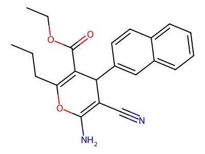 ethyl 6-amino-5-cyano-4-(2-naphthyl)-2-propyl-4H-pyran-3-carboxylate structure