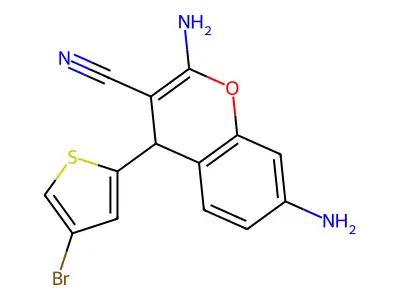 2,7-diamino-4-(4-bromo-2-thienyl)-4H-chromene-3-carbonitrile structure