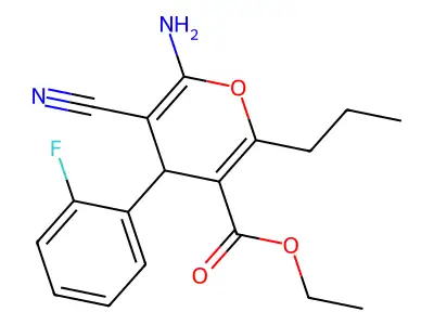 ethyl 6-amino-5-cyano-4-(2-fluorophenyl)-2-propyl-4H-pyran-3-carboxylate structure