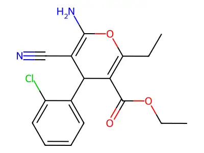 ethyl 6-amino-4-(2-chlorophenyl)-5-cyano-2-ethyl-4H-pyran-3-carboxylate structure