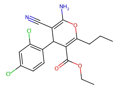 ethyl 6-amino-5-cyano-4-(2,4-dichlorophenyl)-2-propyl-4H-pyran-3-carboxylate structure