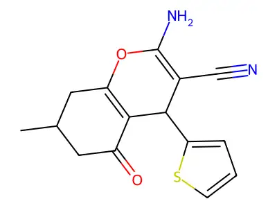 2-amino-7-methyl-5-oxo-4-(thiophen-2-yl)-5,6,7,8-tetrahydro-4H-chromene-3-carbonitrile structure