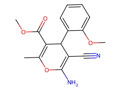 methyl 6-amino-5-cyano-4-(2-methoxyphenyl)-2-methyl-4H-pyran-3-carboxylate structure