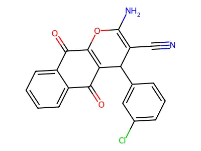 2-amino-4-(3-chlorophenyl)-5,10-dioxo-4H-benzo[g]chromene-3-carbonitrile structure