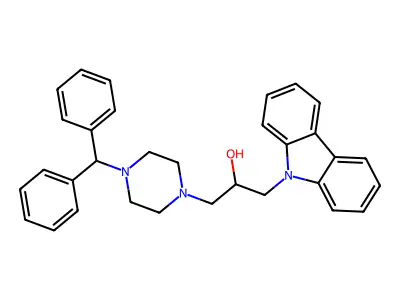 1-(9H-carbazol-9-yl)-3-[4-(diphenylmethyl)piperazin-1-yl]propan-2-ol structure