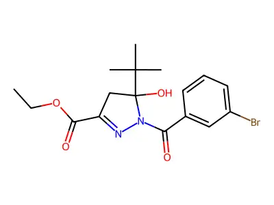 ethyl 1-(3-bromobenzoyl)-5-tert-butyl-5-hydroxy-4H-pyrazole-3-carboxylate structure