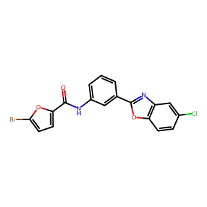 5-bromo-N-[3-(5-chloro-1,3-benzoxazol-2-yl)phenyl]furan-2-carboxamide structure