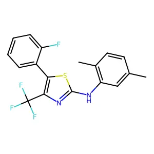 N-(2,5-dimethylphenyl)-5-(2-fluorophenyl)-4-(trifluoromethyl)-1,3-thiazol-2-amine structure
