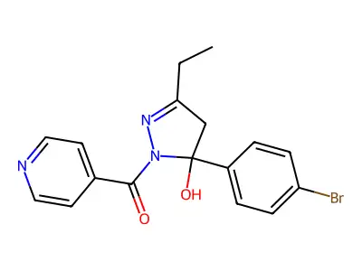 [5-(4-bromophenyl)-3-ethyl-5-hydroxy-4H-pyrazol-1-yl]-pyridin-4-ylmethanone structure
