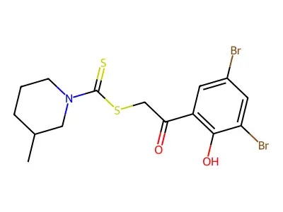 [2-(3,5-Dibromo-2-hydroxyphenyl)-2-oxoethyl] 3-methylpiperidine-1-carbodithioate structure