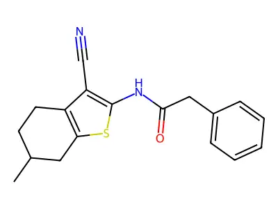 N-(3-cyano-6-methyl-4,5,6,7-tetrahydro-1-benzothiophen-2-yl)-2-phenylacetamide structure