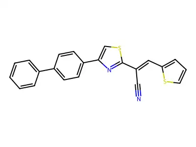 (E)-2-(4-([1,1'-biphenyl]-4-yl)thiazol-2-yl)-3-(thiophen-2-yl)acrylonitrile structure