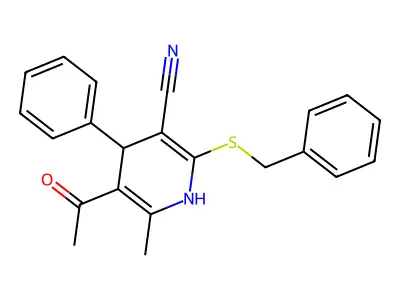 5-Acetyl-2-benzylsulfanyl-6-methyl-4-phenyl-1,4-dihydropyridine-3-carbonitrile structure