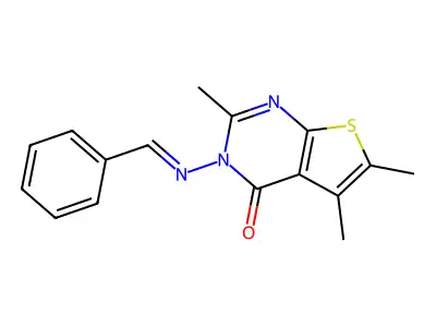 3-(benzylideneamino)-2,5,6-trimethylthieno[2,3-d]pyrimidin-4(3H)-one structure