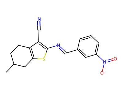 6-Methyl-2-((3-nitrobenzylidene)amino)-4,5,6,7-tetrahydrobenzo[b]thiophene-3-carbonitrile structure