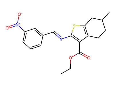 Ethyl 6-methyl-2-((3-nitrobenzylidene)amino)-4,5,6,7-tetrahydrobenzo[b]thiophene-3-carboxylate structure