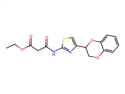 ethyl 3-{[4-(2,3-dihydro-1,4-benzodioxin-2-yl)-1,3-thiazol-2-yl]amino}-3-oxopropanoate structure