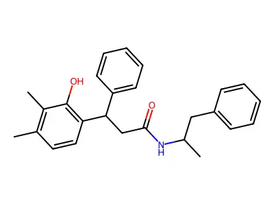 3-(2-hydroxy-3,4-dimethylphenyl)-3-phenyl-N-(1-phenylpropan-2-yl)propanamide structure