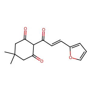 2-[(E)-3-(furan-2-yl)prop-2-enoyl]-5,5-dimethylcyclohexane-1,3-dione structure