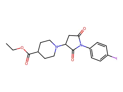 Ethyl 1-[1-(4-iodophenyl)-2,5-dioxopyrrolidin-3-yl]piperidine-4-carboxylate structure