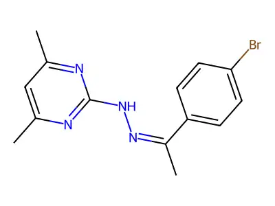 N-[(Z)-1-(4-bromophenyl)ethylideneamino]-4,6-dimethylpyrimidin-2-amine structure