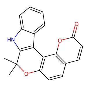 8,8-dimethyl-8,9-dihydro-2H-pyrano[2',3':5,6]chromeno[3,4-b]indol-2-one structure