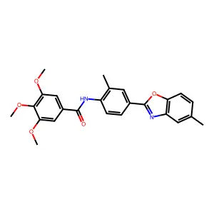 3,4,5-trimethoxy-N-[2-methyl-4-(5-methyl-1,3-benzoxazol-2-yl)phenyl]benzamide structure