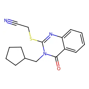 2-[3-(Cyclopentylmethyl)-4-oxoquinazolin-2-yl]sulfanylacetonitrile structure