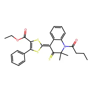 ethyl (2Z)-2-(1-butanoyl-2,2-dimethyl-3-sulfanylidenequinolin-4-ylidene)-5-phenyl-1,3-dithiole-4-carboxylate structure