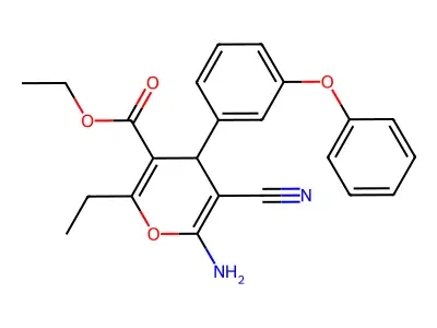 ethyl 6-amino-5-cyano-2-ethyl-4-(3-phenoxyphenyl)-4H-pyran-3-carboxylate structure