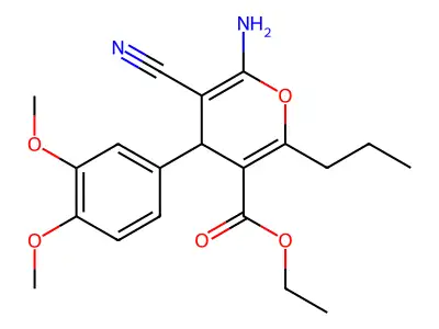 ethyl 6-amino-5-cyano-4-(3,4-dimethoxyphenyl)-2-propyl-4H-pyran-3-carboxylate structure