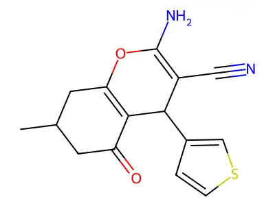 2-Amino-7-methyl-5-oxo-4-thiophen-3-yl-4,6,7,8-tetrahydrochromene-3-carbonitrile structure