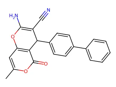 2-amino-7-methyl-5-oxo-4-(4-phenylphenyl)-4H-pyrano[3,2-c]pyran-3-carbonitrile structure