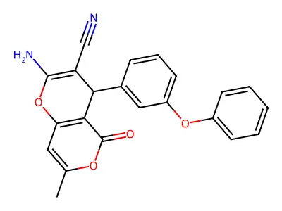 2-amino-7-methyl-5-oxo-4-(3-phenoxyphenyl)-4H-pyrano[3,2-c]pyran-3-carbonitrile structure