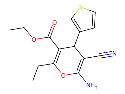 ethyl 6-amino-5-cyano-2-ethyl-4-(3-thienyl)-4H-pyran-3-carboxylate structure