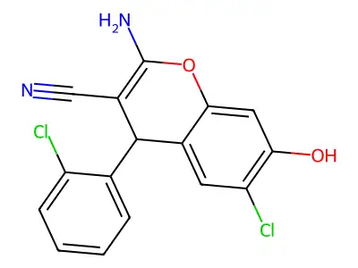 2-Amino-6-chloro-4-(2-chlorophenyl)-7-hydroxy-4H-chromene-3-carbonitrile structure
