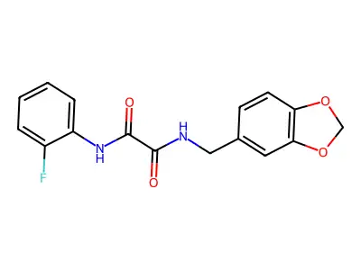 N-(1,3-benzodioxol-5-ylmethyl)-N'-(2-fluorophenyl)oxamide structure