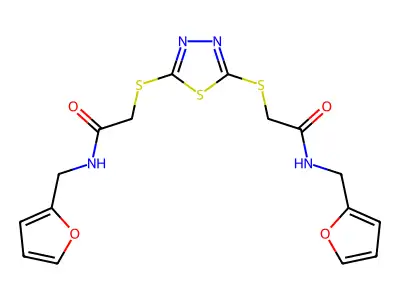 2,2'-(1,3,4-thiadiazole-2,5-diyldisulfanediyl)bis[N-(furan-2-ylmethyl)acetamide] structure