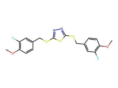 2,5-Bis[(3-fluoro-4-methoxyphenyl)methylsulfanyl]-1,3,4-thiadiazole structure