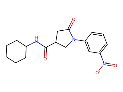 N-cyclohexyl-1-(3-nitrophenyl)-5-oxopyrrolidine-3-carboxamide structure