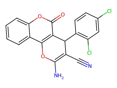 2-amino-4-(2,4-dichlorophenyl)-5-oxo-4H,5H-pyrano[3,2-c]chromene-3-carbonitrile structure