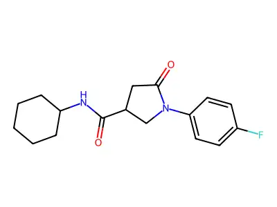 N-cyclohexyl-1-(4-fluorophenyl)-5-oxopyrrolidine-3-carboxamide structure