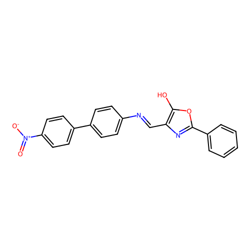 4-{(E)-[(4'-nitrobiphenyl-4-yl)imino]methyl}-2-phenyl-1,3-oxazol-5-ol structure