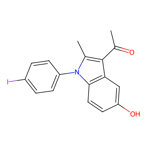 1-(5-hydroxy-1-(4-iodophenyl)-2-methyl-1H-indol-3-yl)ethanone structure