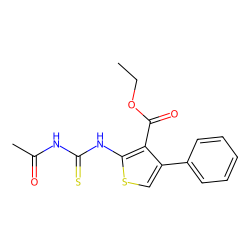 Ethyl 2-[(acetylcarbamothioyl)amino]-4-phenylthiophene-3-carboxylate structure